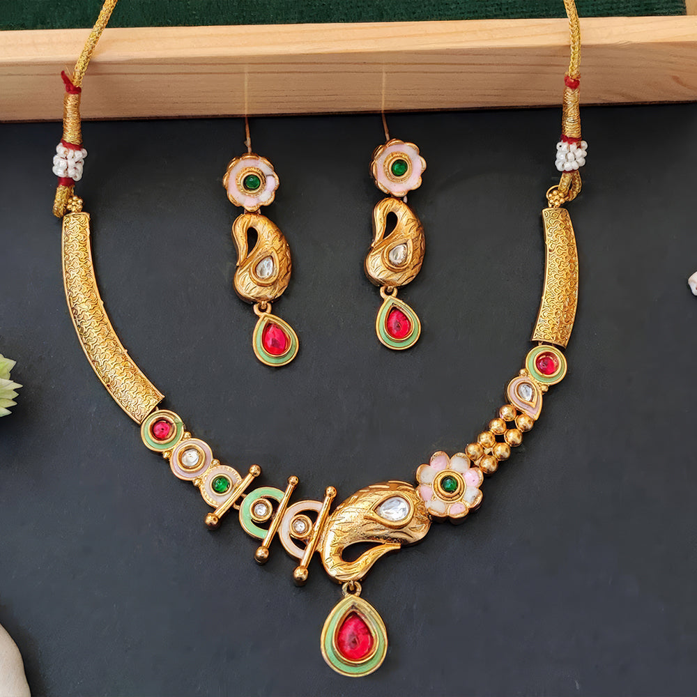 JS Fashion Beautiful High Gold Polish Designer Party Wear Short Necklace Set | Swadesiicart