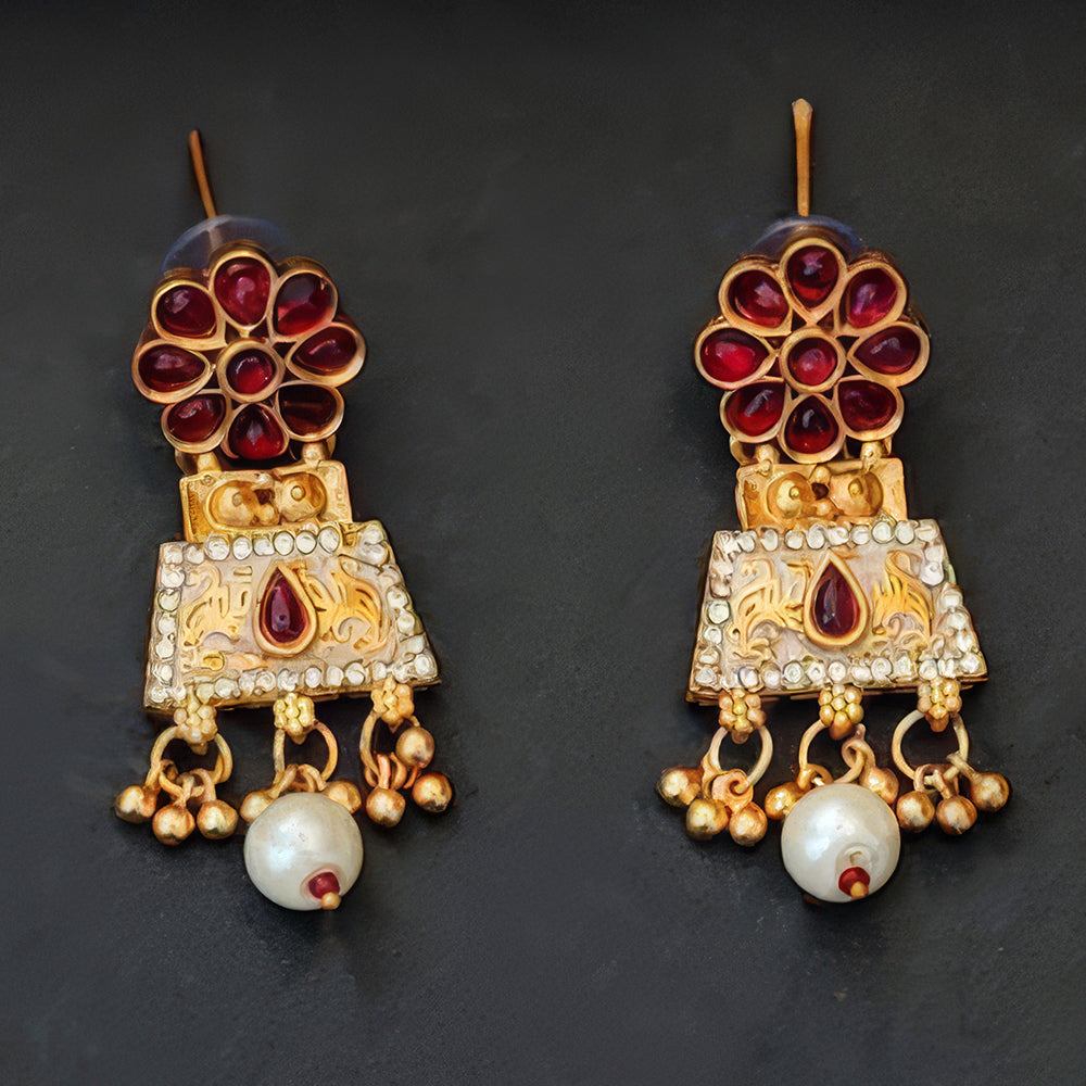 JS Fashion Traditional Antique Necklace Set with Pearl Drops | Swadesiicart