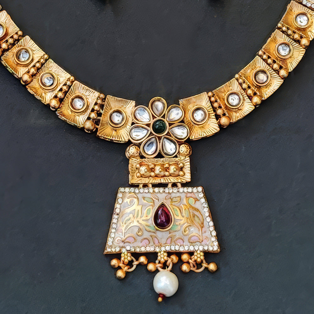 JS Fashion Traditional Antique Necklace Set with Pearl Drops | Swadesiicart
