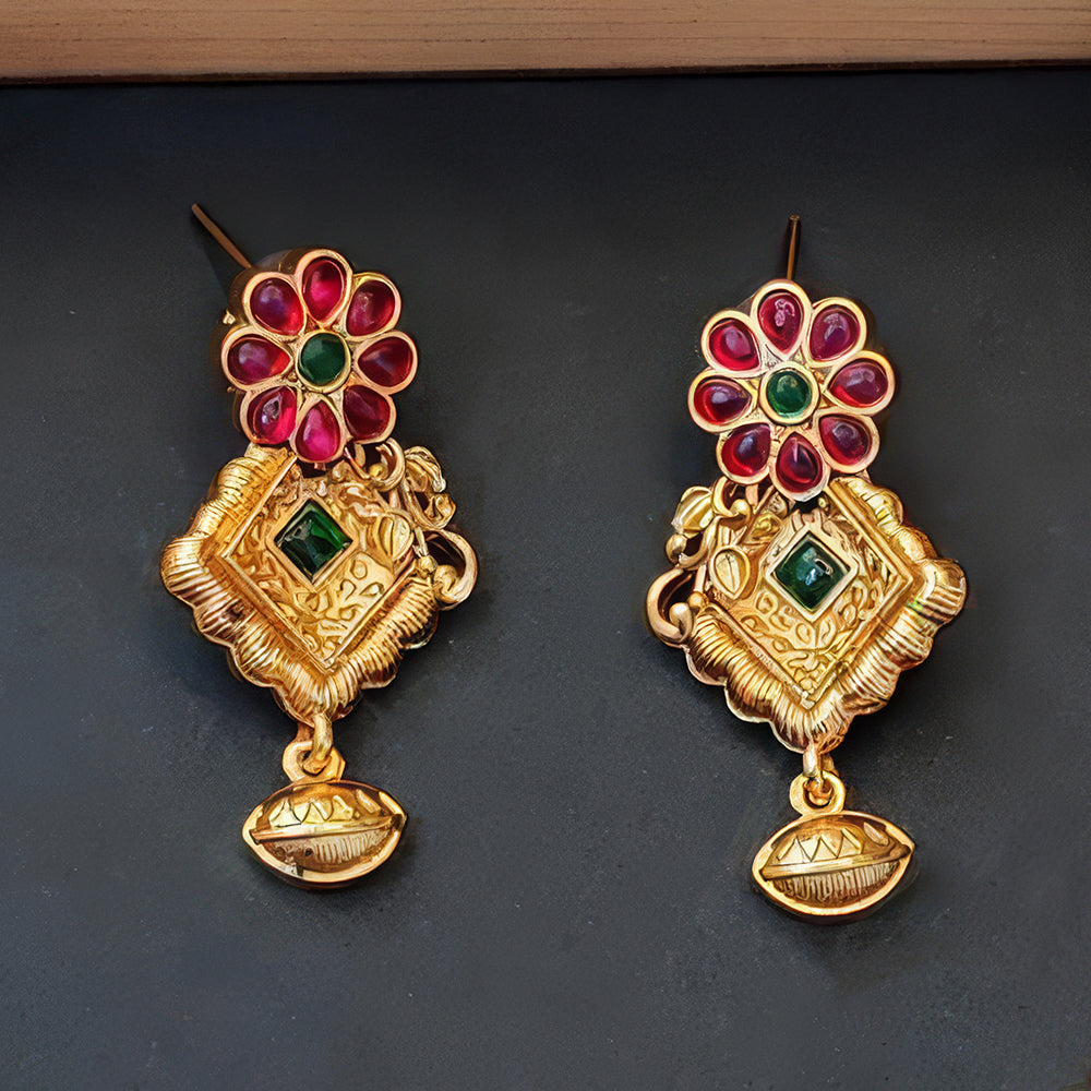 JS Fashion Antique High Gold with Green Accent Party Wear Necklace Set | Swadesiicart