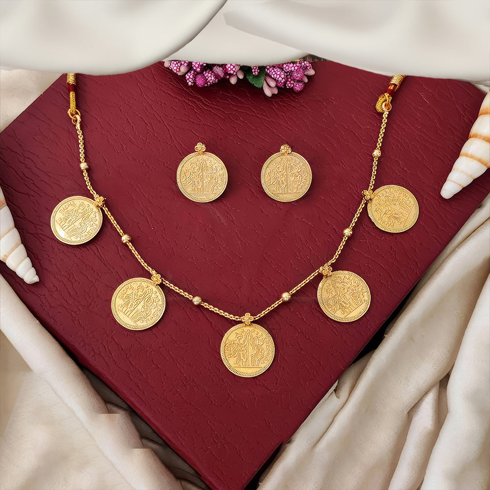 JS Fashion Radhe Krishna Coin Necklace Set in High Gold Finish | Swadesiicart