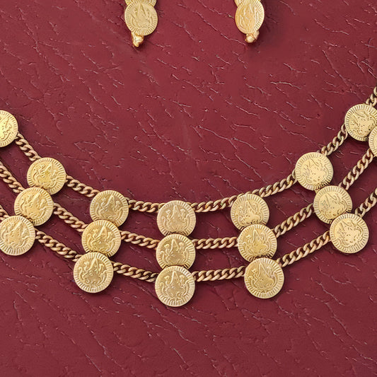 JS Fashion Beautiful Temple Design 3 Layer Short Necklace Set | Swadesiicart