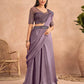 Purple Satin Embroidered Ready To Wear Saree With Unstitched Blouse Piece - Nandika | Swadesiicart