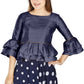Aastha Fashion Women's Navy Blue Art Silk Bell Sleeves attire with Poly Cotton Lining Blouse