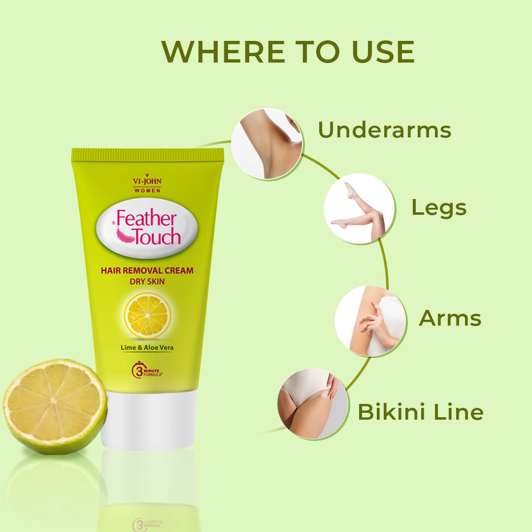 VI-JOHN Feather Touch Lime & Aloevera Hair Removal Cream for Women for Dry Skin, Suitable for Legs, Underarms, Bikini Line, Arms | Swadesiicart