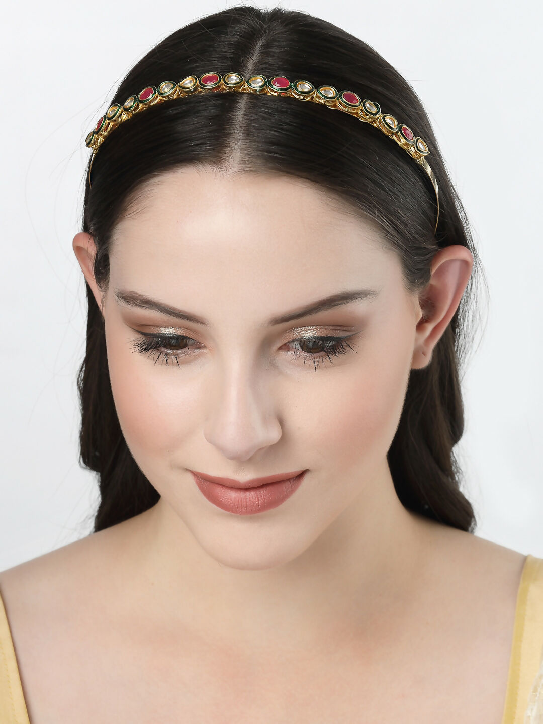 NVR Women's Multi colour Kundan Gold-Polished Embellished Hairband - Swadesiicart
