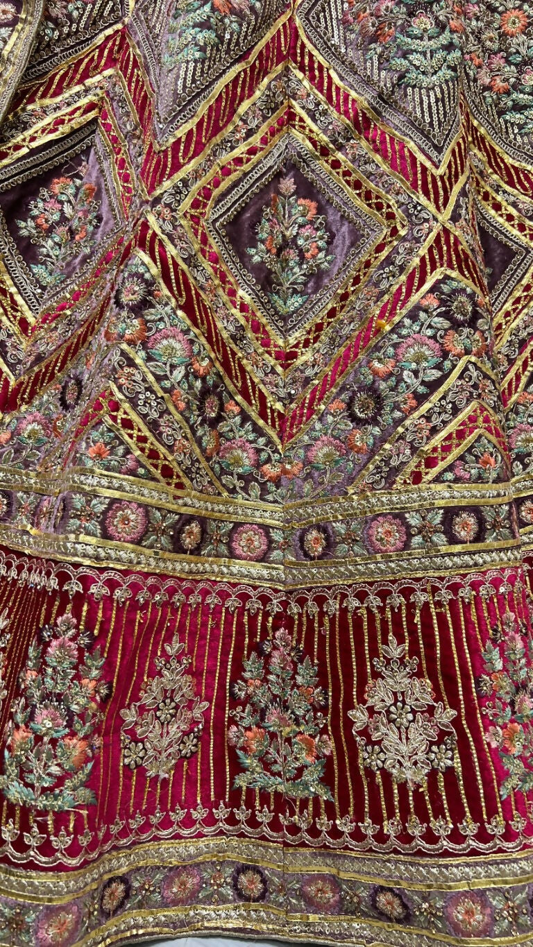 Jyoti Fashion Women's Purple Velvet Golden Gotta, Multi Thread Embroidered with Diamond Work Wedding Lehenga Choli | Swadesiicart