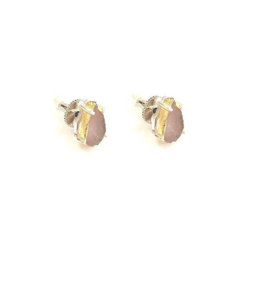 Bling Accessories Rose Quartz Rough Stone Stud Earrings | Swadesiicart