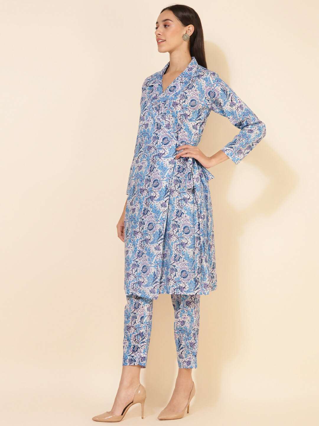 Janasya Women's White Cotton Floral Printed Casual Wrap Style Co-ords - Swadesiicart