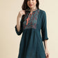 Teal Rayon Yoke Embroidered A-line Top - Tarini - Swadesiicart