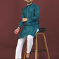 Anaita Teal Embroidered Silk Straight Kurta