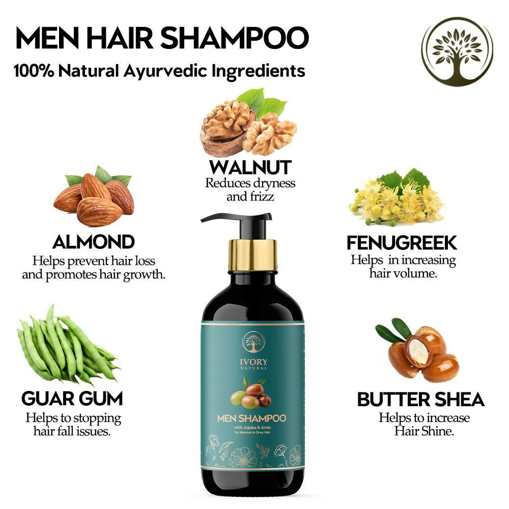 Ivory Natural Men Shampoo For Deep Cleansing, Scalp Wellness, Hair Shine & Dandruff Control | Swadesiicart