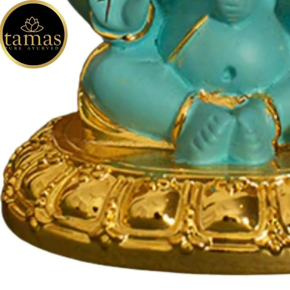 Tamas Gold-Polished Gaj Karna Ganesh Idol Flora Blue & Gold Color - Swadesiicart