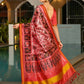 Vishnu Weaves Women's White Banarasi Silk Patola Printed Saree with Blouse - Swadesiicart