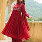 Janasya Maroon Georgette Embroidered Kurta,Bottom & Dupatta | Swadesiicart