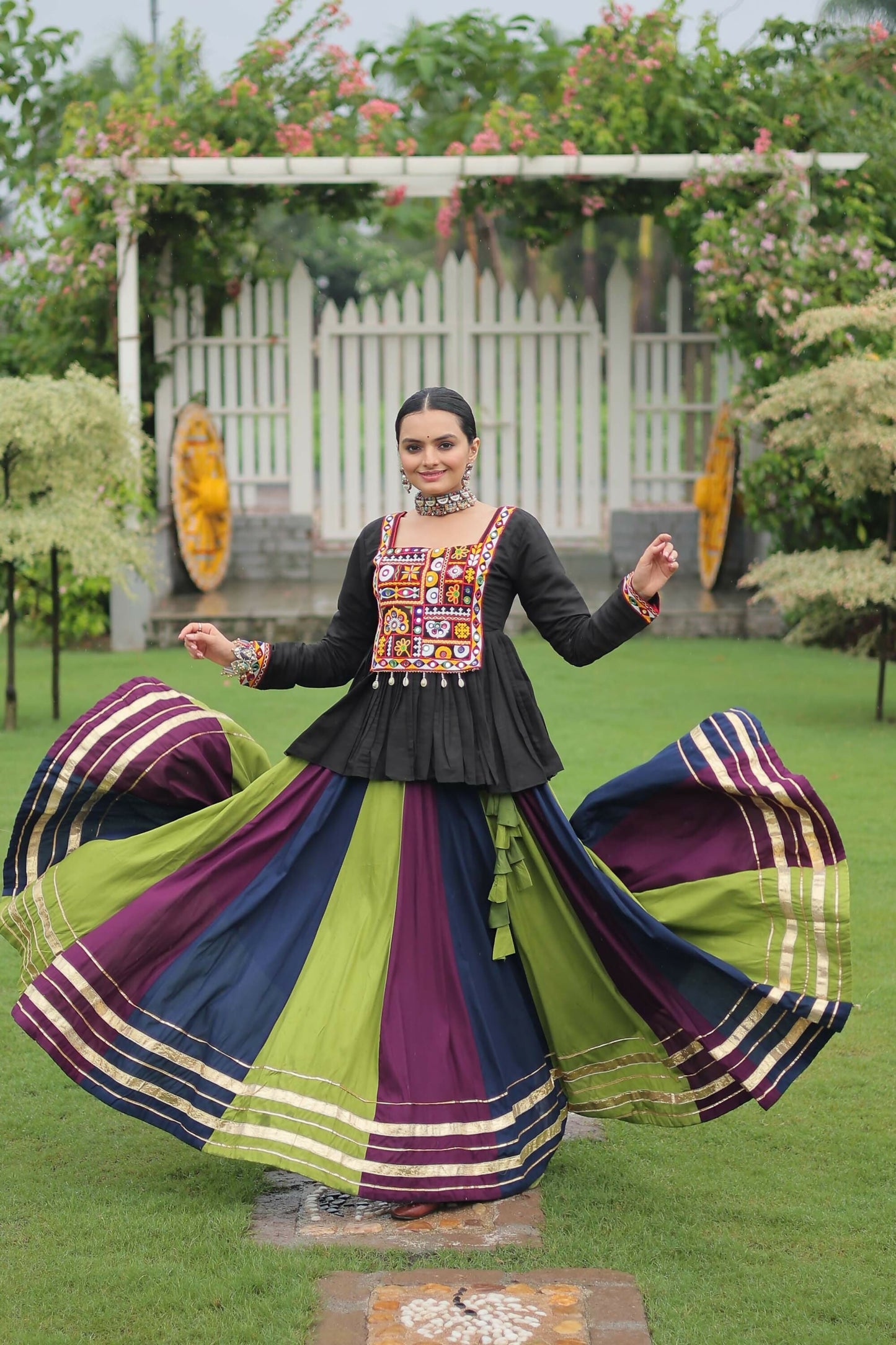 Lorenvalley Fashion Multicolor Rayon with Attractive Gota-Patti Lace Lehenga Choli | Swadesiicart