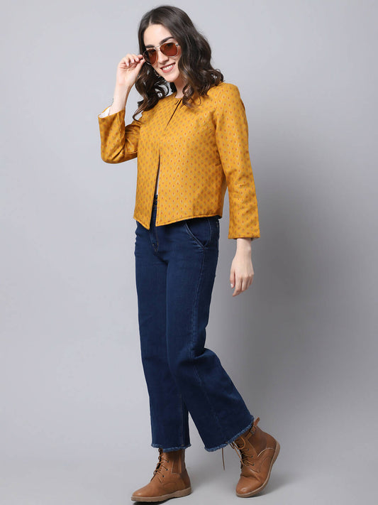 Even Apparels Yellow 100% Viscose Open Front Statement Women's Jacket | Swadesiicart