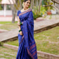 DEIANA'S Beautiful Designer Golden zari Soft Lichi Silk Saree - Blue - Swadesiicart