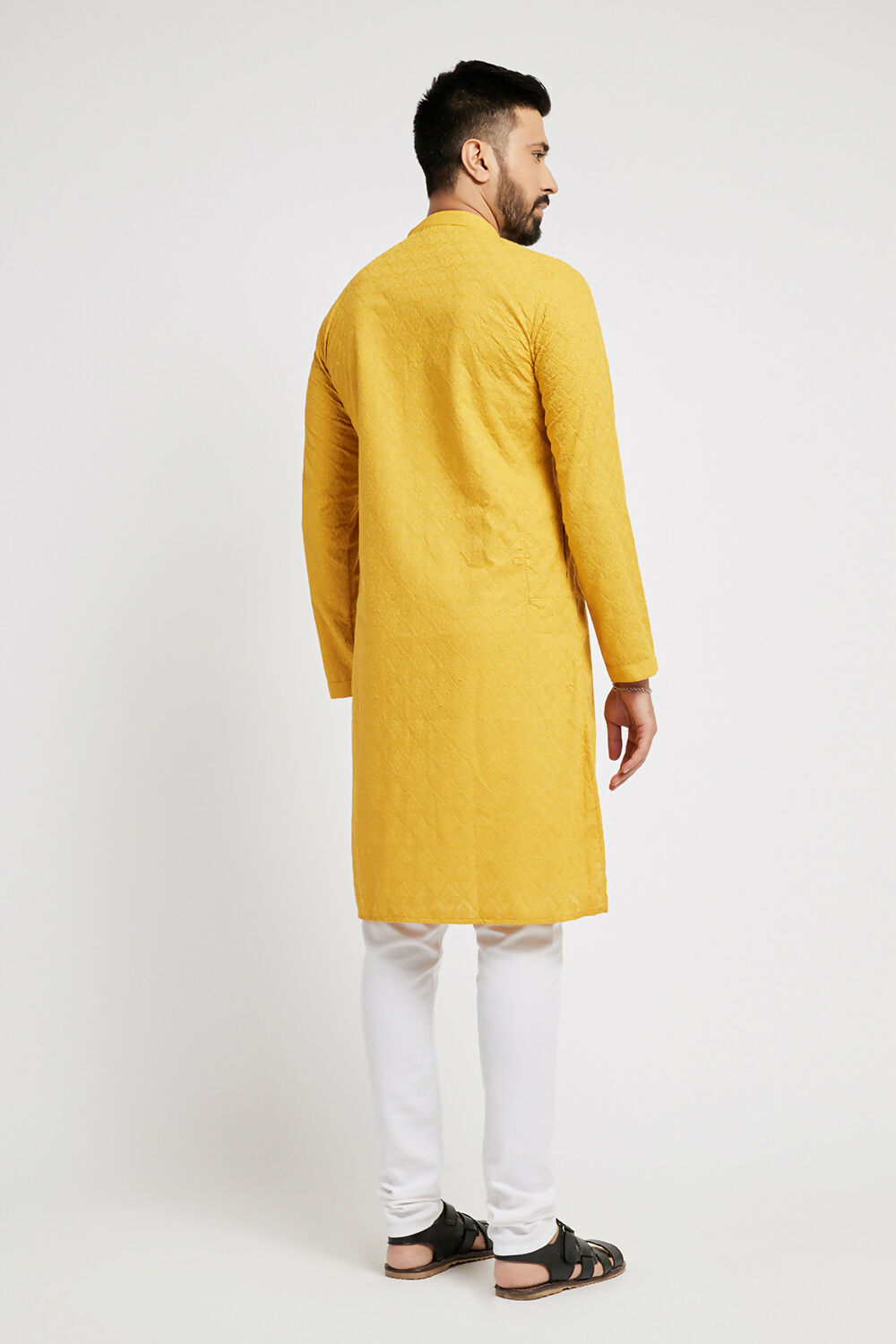 Ethnic India Yellow Men's Kurta Ethnic Motifs Cotton | Swadesiicart