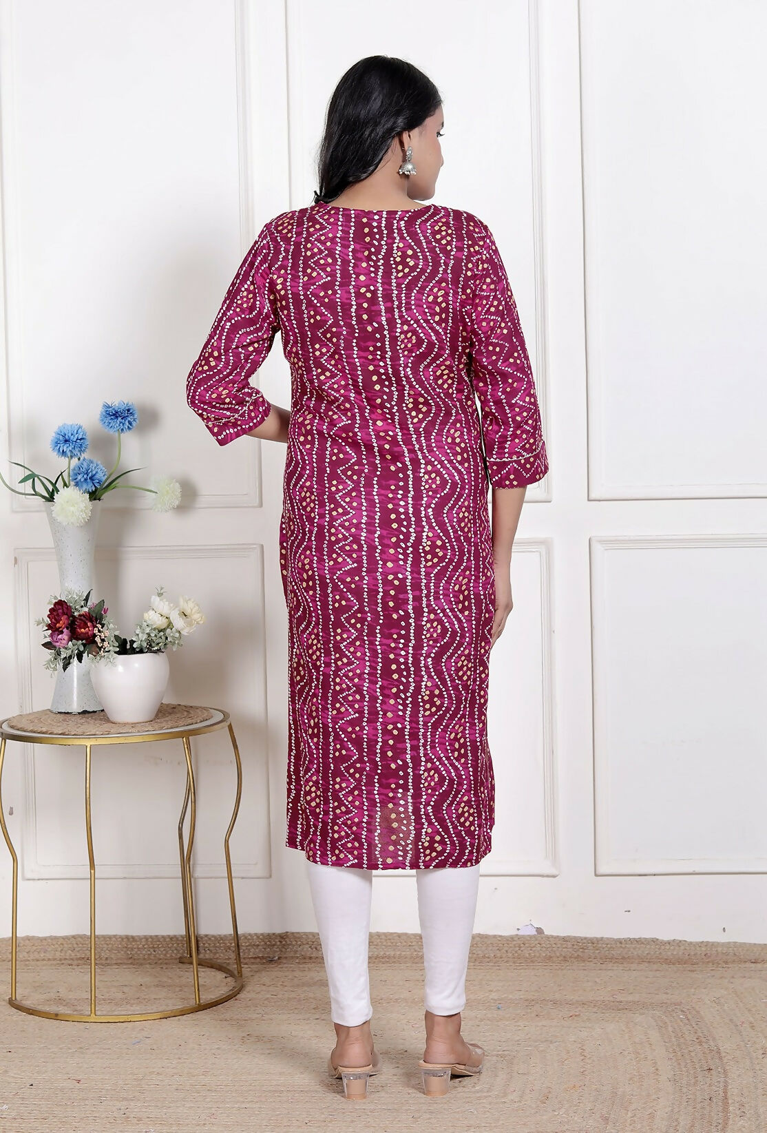 Miravan Womens Magenta Bandhej Printed Rayon Kurti - Swadesiicart