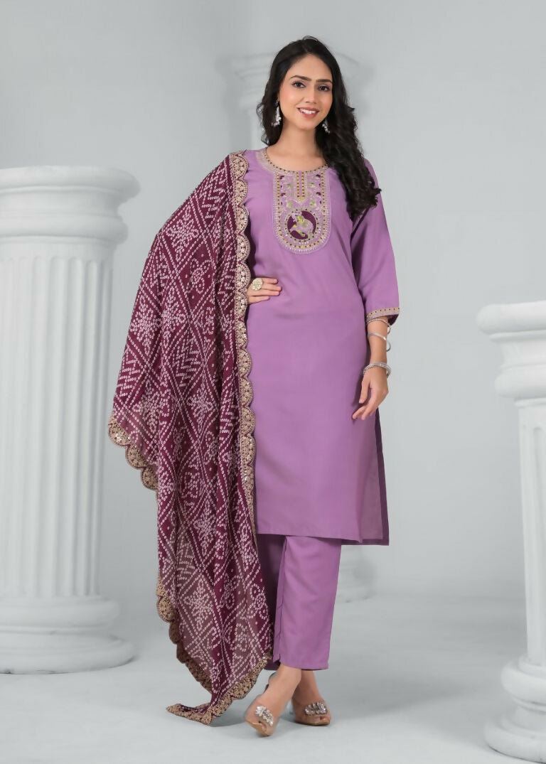 Ethnic Festive Wear Rayon Wine Stitched Suit With Dupatta - Tanisha | Swadesiicart