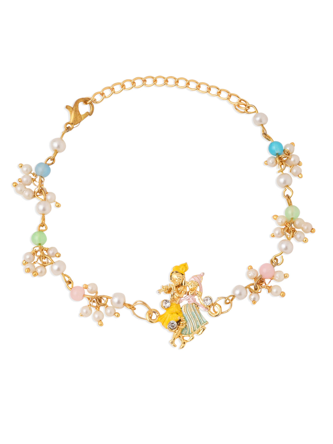 NVR Set of 2 Multicolor Gold Toned Radha Krishna Beaded Bhaiya Bhabhi Rakhi Combo | Swadesiicart