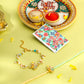 NVR Set of 2 Multicolor Gold Toned Radha Krishna Beaded Bhaiya Bhabhi Rakhi with Roli Chawal Chandan & Mishri - Swadesiicart