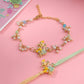 NVR Set of 2 Multicolor Gold Toned Radha Krishna Beaded Bhaiya Bhabhi Rakhi with Roli Chawal Chandan & Mishri - Swadesiicart