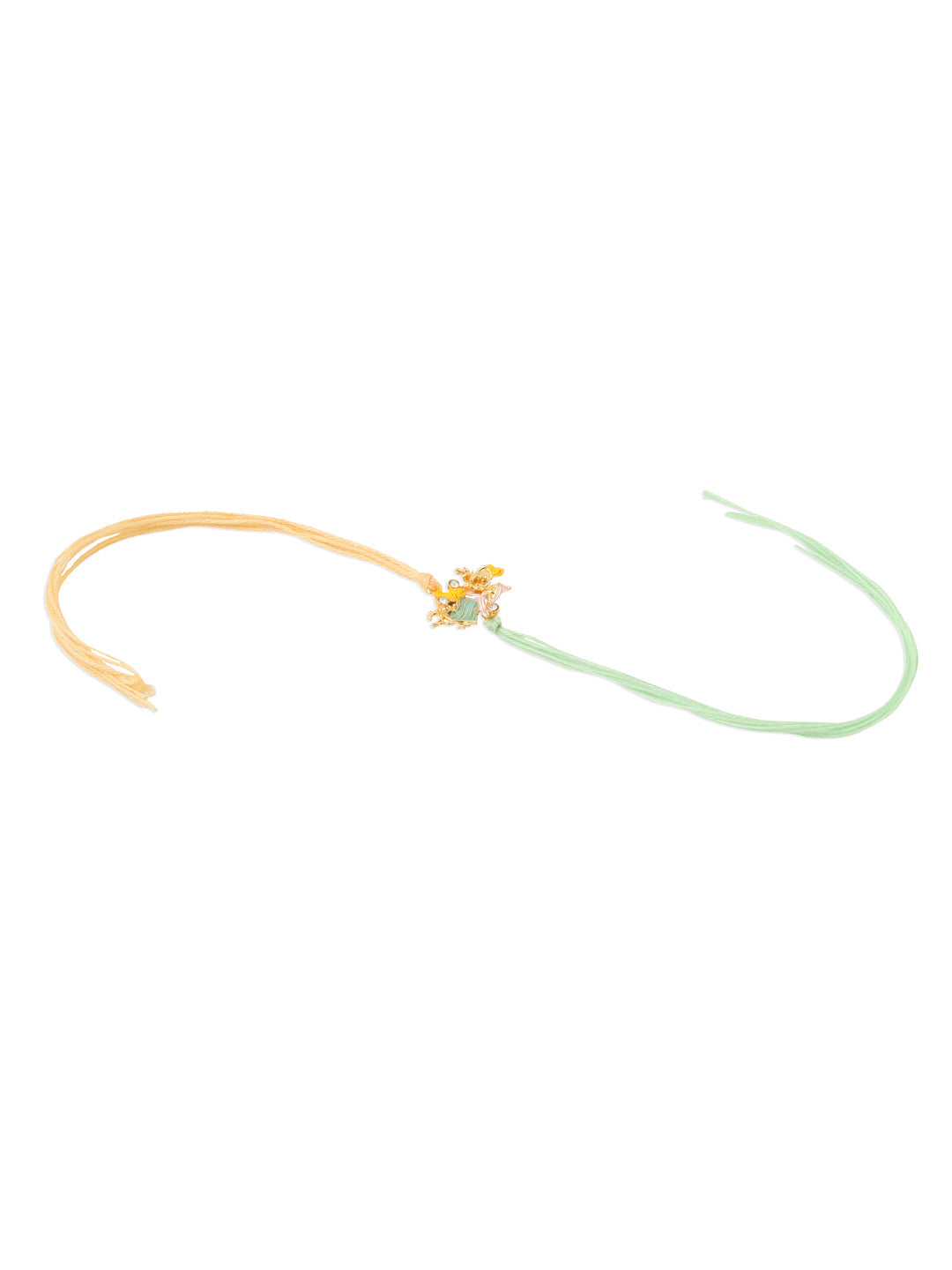 NVR Set of 2 Multicolor Gold Toned Radha Krishna Beaded Bhaiya Bhabhi Rakhi with Roli Chawal Chandan & Mishri - Swadesiicart