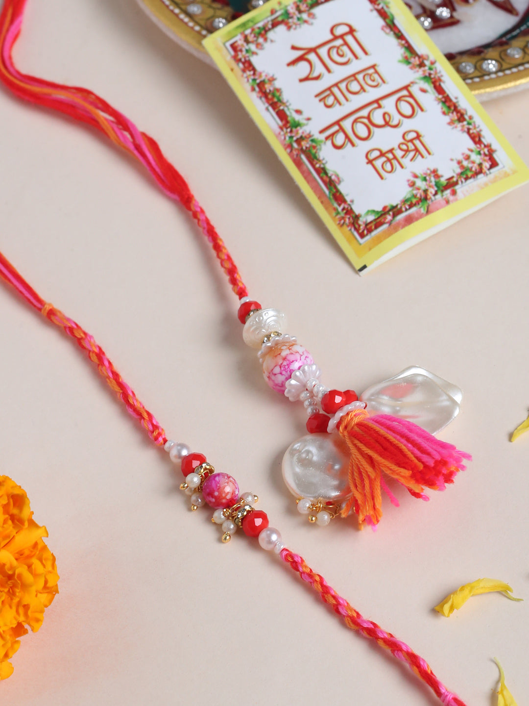 NVR Set of 2 Multicolor Artificial Stones & Beads Bhaiya Bhabhi Rakhi with Roli Chawal Chandan & Mishri - Swadesiicart