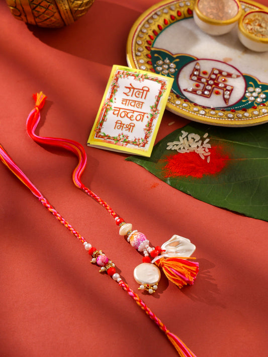 NVR Set of 2 Multicolor Artificial Stones & Beads Bhaiya Bhabhi Rakhi with Roli Chawal Chandan & Mishri - Swadesiicart