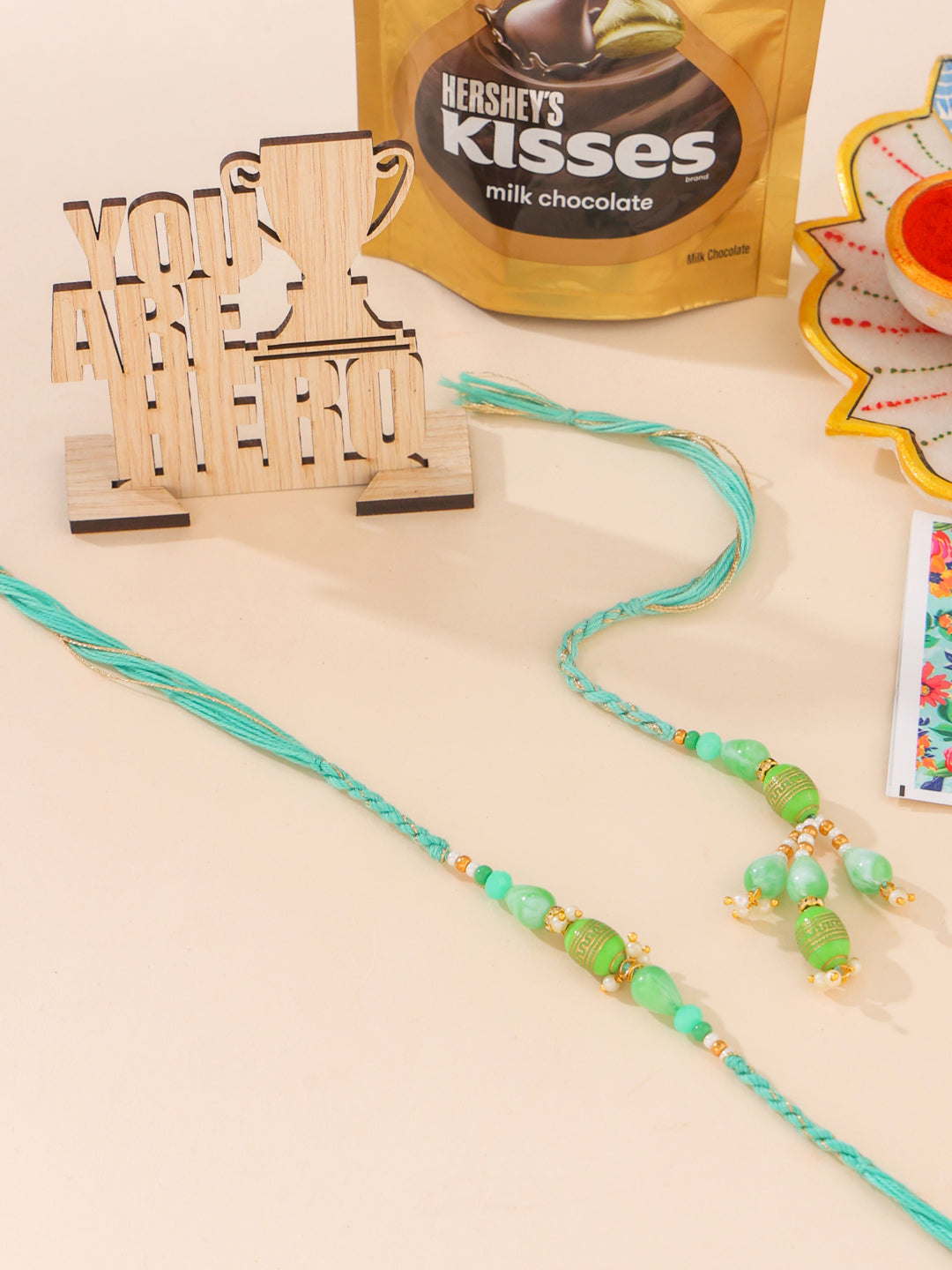 NVR Set of 2 Green Artificial Beads Bhaiya Bhabhi Rakhi, Combo for Rakshabandhan | Swadesiicart