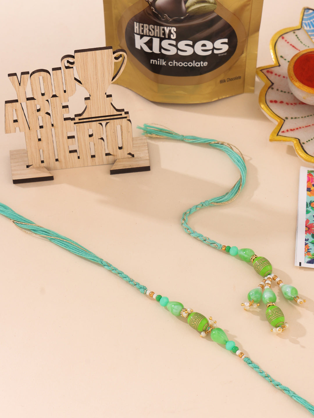 NVR Set of 2 Green Artificial Beads Bhaiya Bhabhi Rakhi, Combo for Rakshabandhan | Swadesiicart