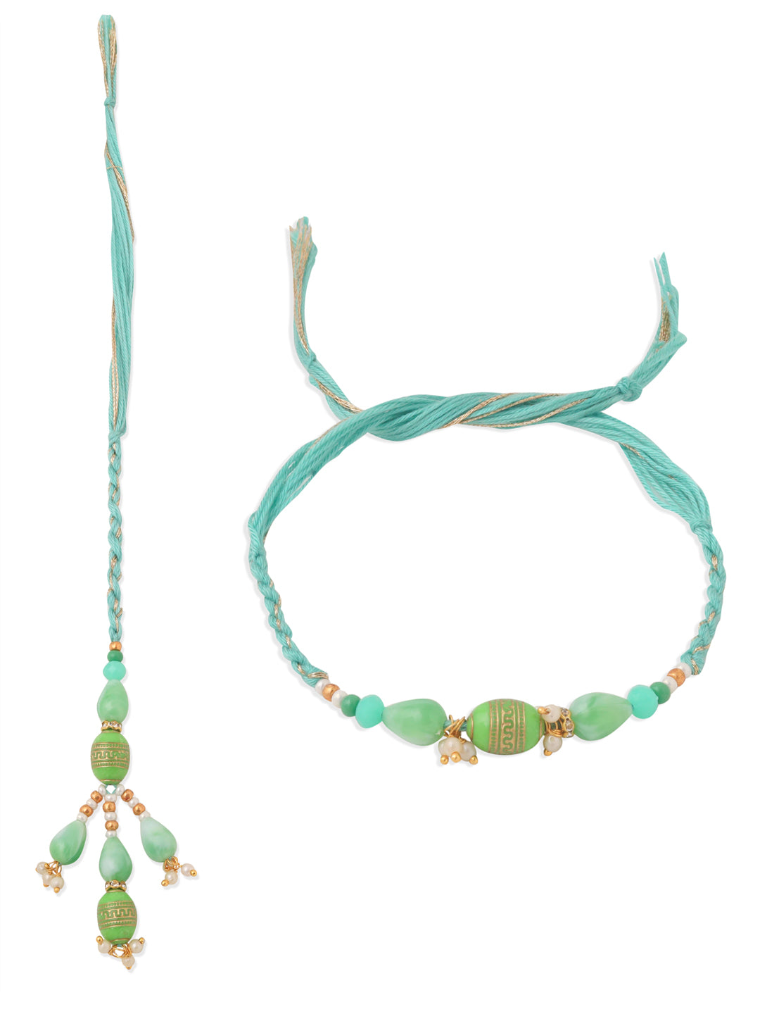 NVR Set of 2 Green Artificial Beads Bhaiya Bhabhi Rakhi, Combo for Rakshabandhan | Swadesiicart