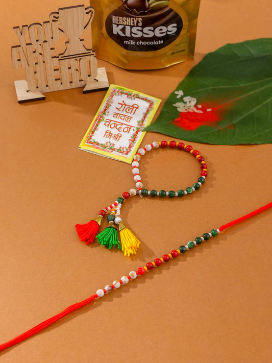 NVR Multicolor Artificial Beads Set of 2 Bhaiya Bhabhi Rakhi Combo | Swadesiicart