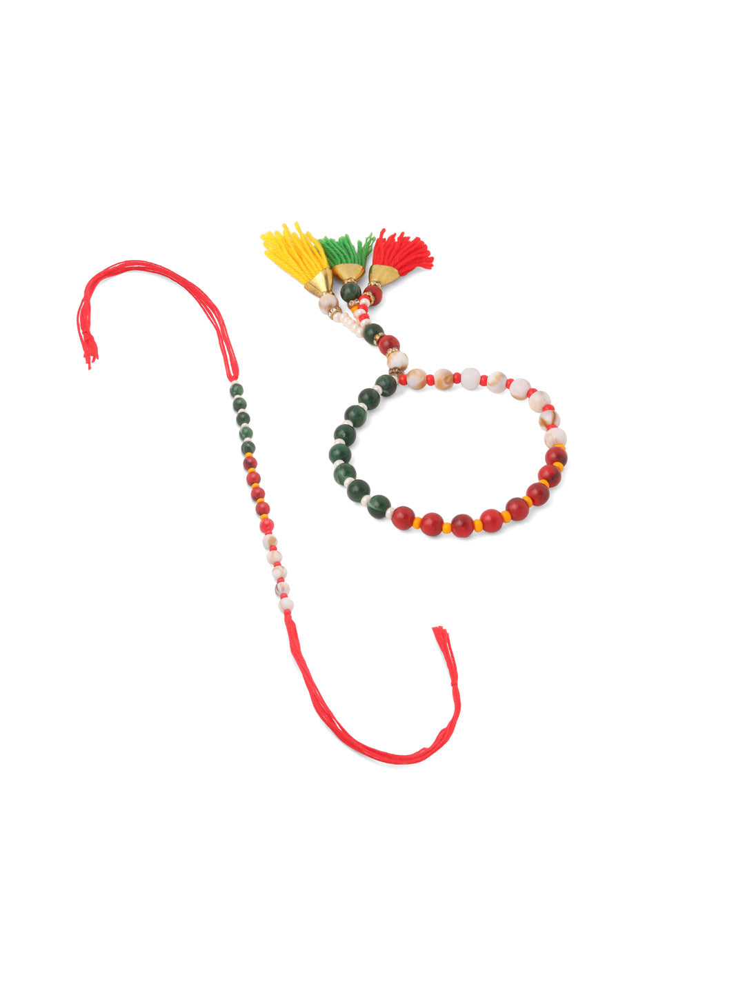 NVR Multicolor Artificial Beads Set of 2 Bhaiya Bhabhi Rakhi with Roli Chawal Chandan & Mishri - Swadesiicart