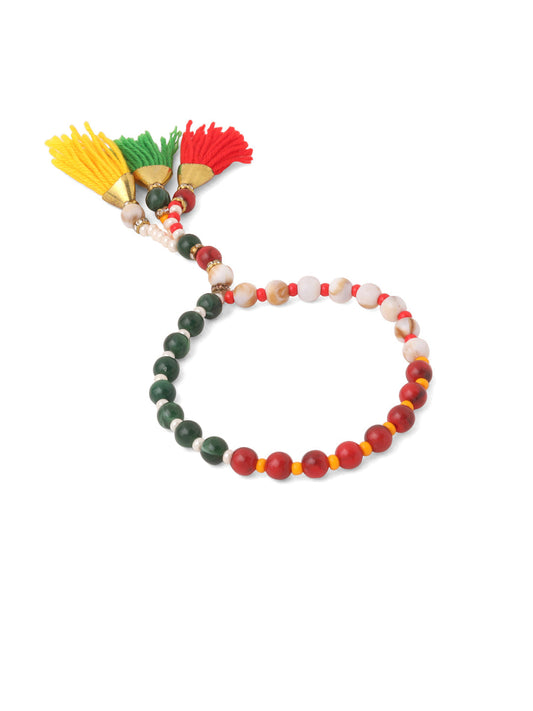 NVR Multicolor Artificial Beads Set of 2 Bhaiya Bhabhi Rakhi with Roli Chawal Chandan & Mishri - Swadesiicart