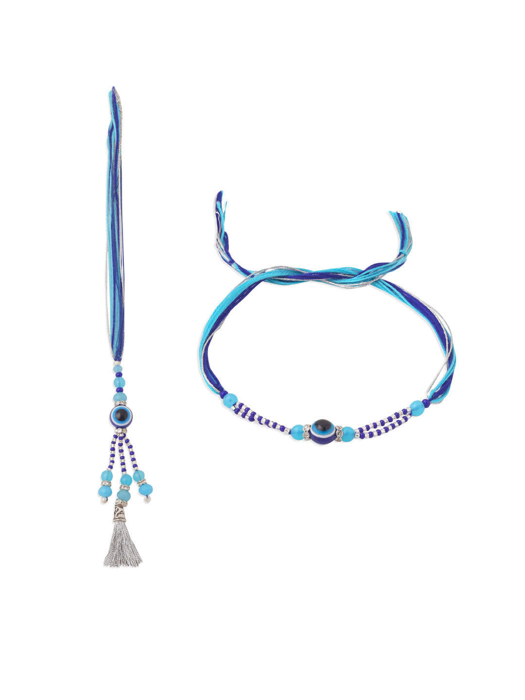 NVR Set of 2 Blue Evil Eye Artificial Beads Bhaiya Bhabhi Rakhi Combo | Swadesiicart