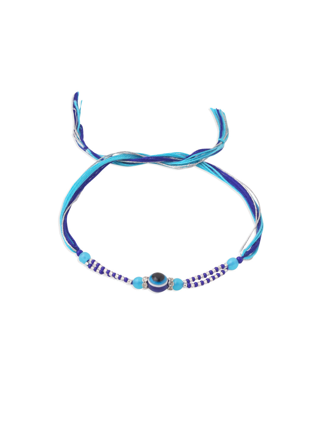 NVR Set of 2 Blue Evil Eye Artificial Beads Bhaiya Bhabhi Rakhi with Roli Chawal Chandan & Mishri - Swadesiicart