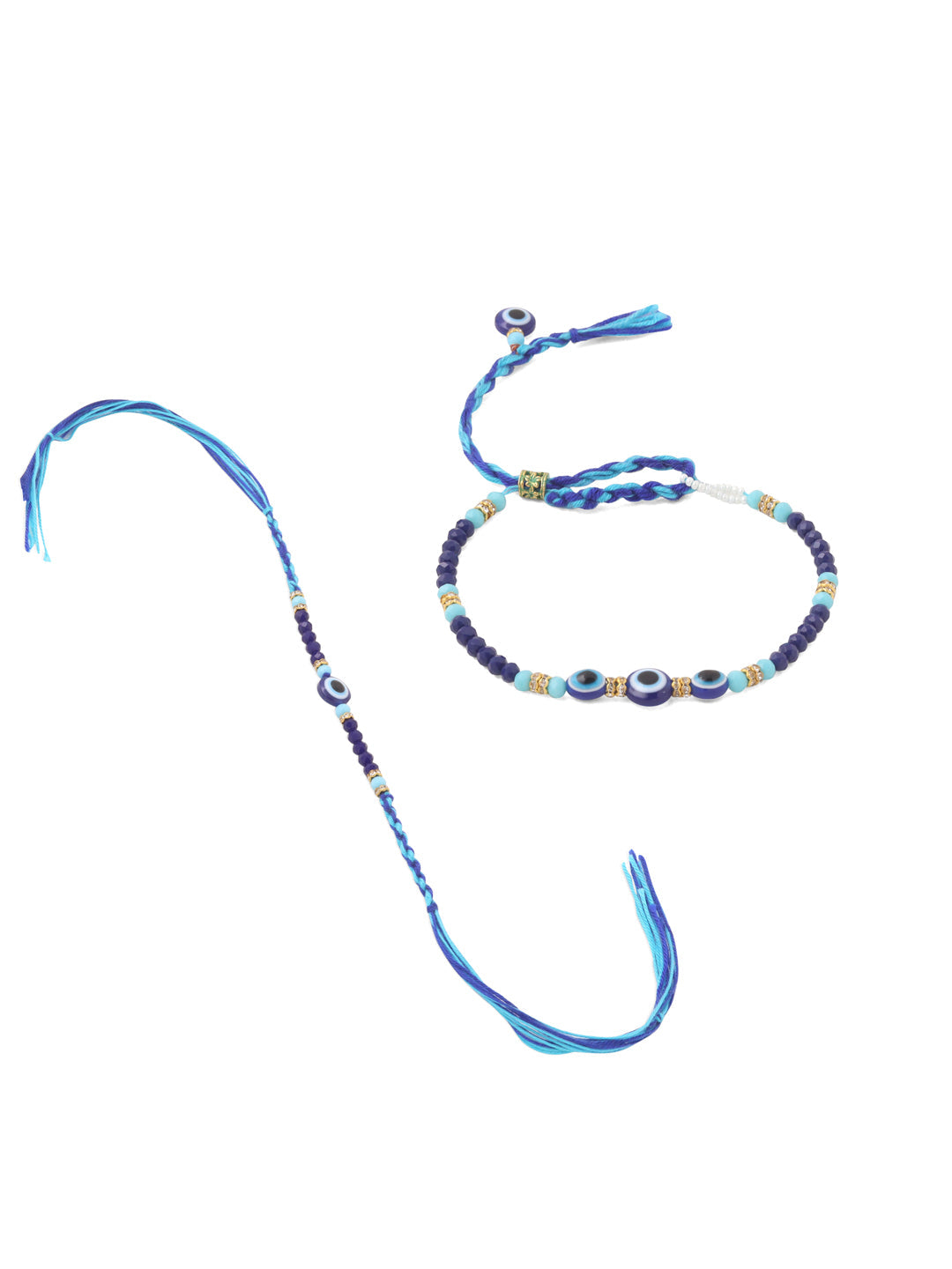 NVR Set of 2 Blue Evil Eye Artificial Beads Bhaiya Bhabhi Rakhi Combo | Swadesiicart