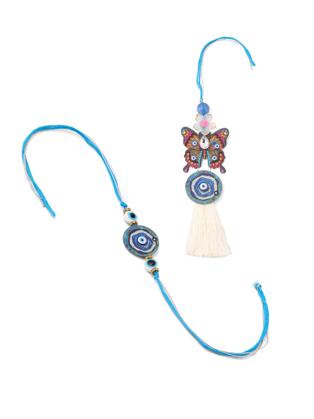 NVR Blue Evil Eye Artificial Beads Set of 2 Bhaiya Bhabhi Rakhi Combo | Swadesiicart
