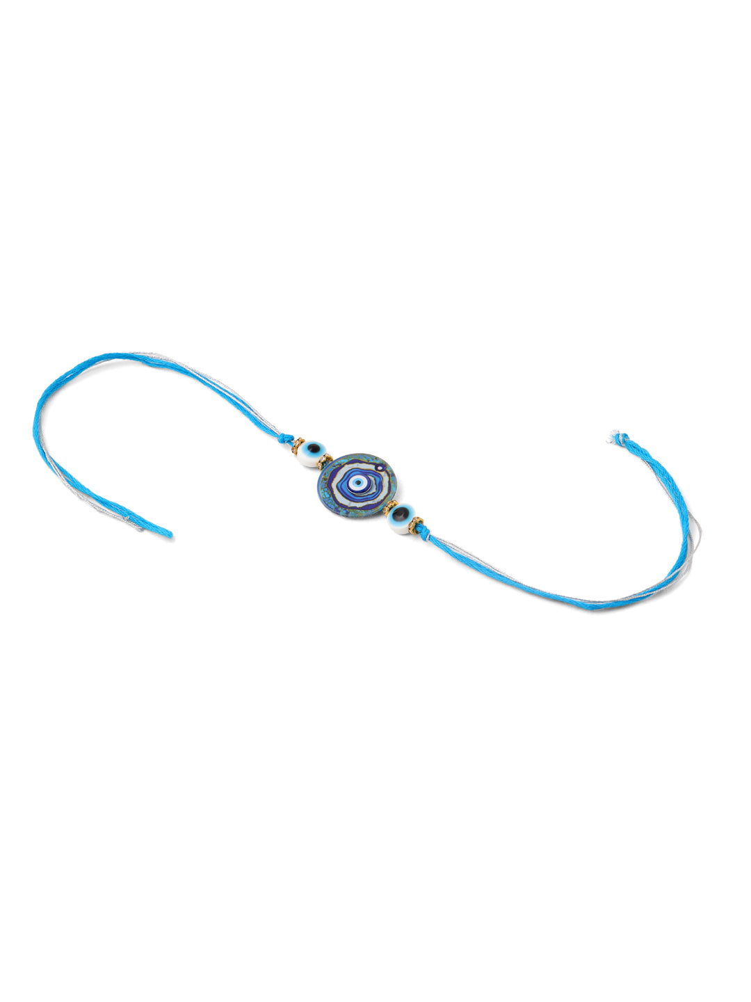 NVR Blue Evil Eye Artificial Beads Set of 2 Bhaiya Bhabhi Rakhi Combo | Swadesiicart
