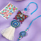 NVR Blue Evil Eye Artificial Beads Set of 2 Bhaiya Bhabhi Rakhi with Roli Chawal Chandan & Mishri - Swadesiicart