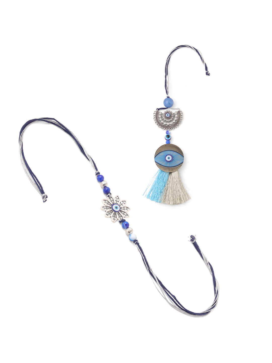 NVR Set of 2 Blue Evil Eye Artificial Beads Bhaiya Bhabhi Rakhi Combo | Swadesiicart