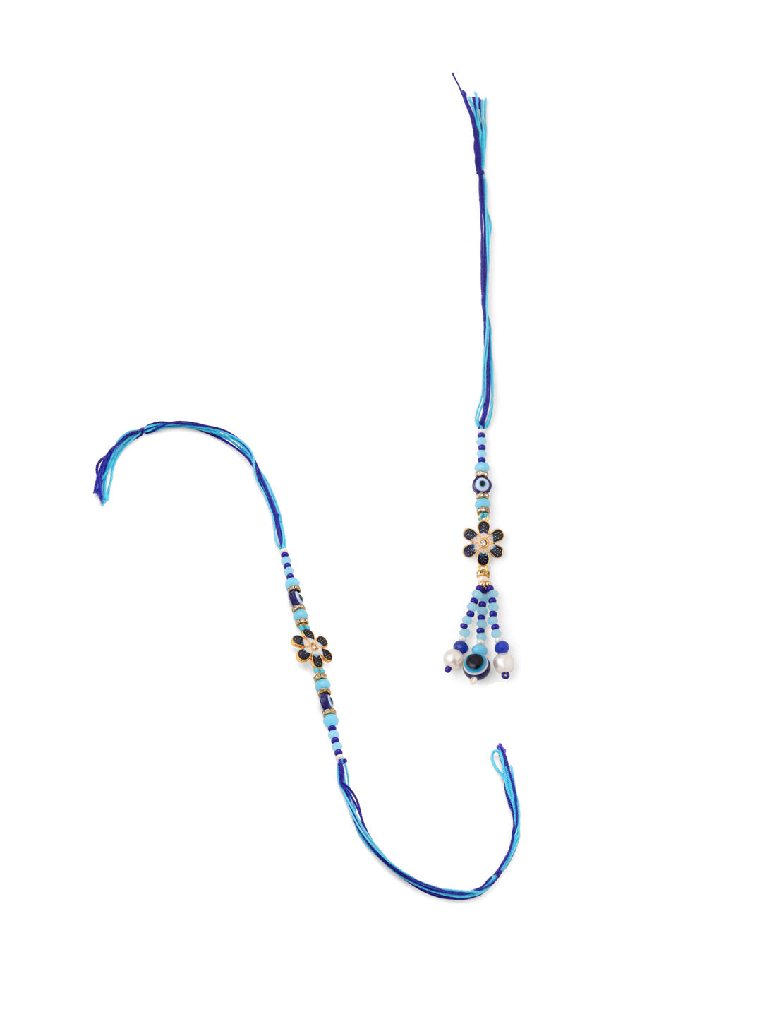 NVR Set of 2 Blue Artificial Beads Evil Eye Bhaiya Bhabhi Rakhi Combo | Swadesiicart
