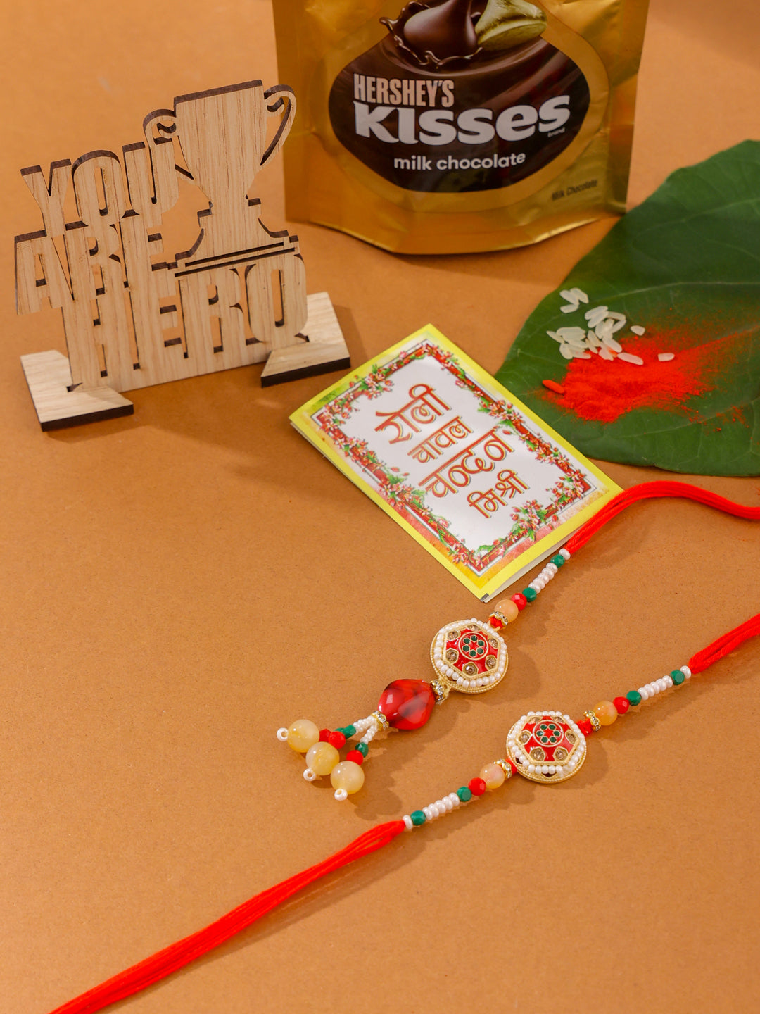 NVR Set of 2 Red Artificial Stones and Beads Bhaiya Bhabhi Rakhi Combo | Swadesiicart