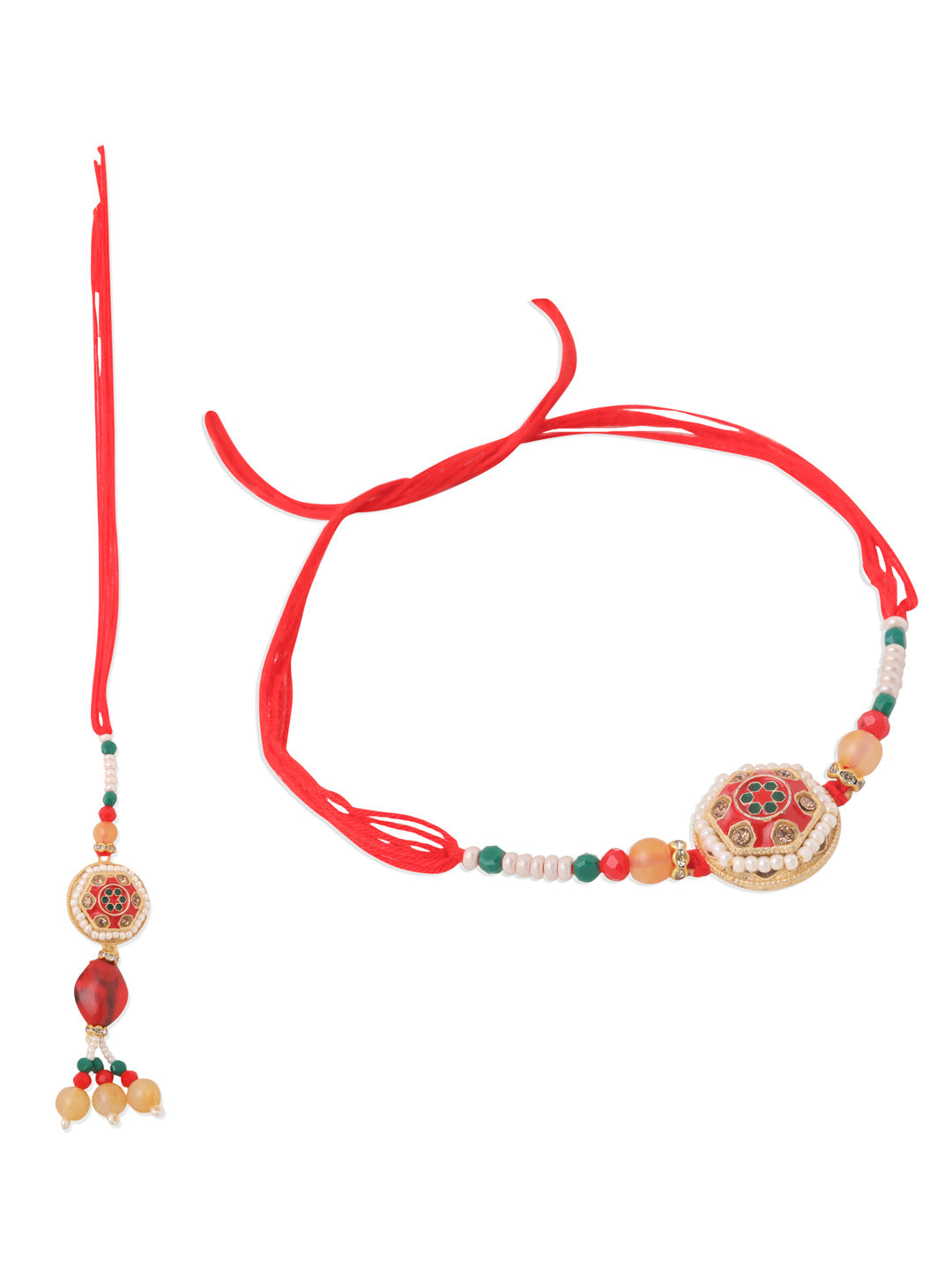 NVR Set of 2 Red Artificial Stones and Beads Bhaiya Bhabhi Rakhi Combo | Swadesiicart