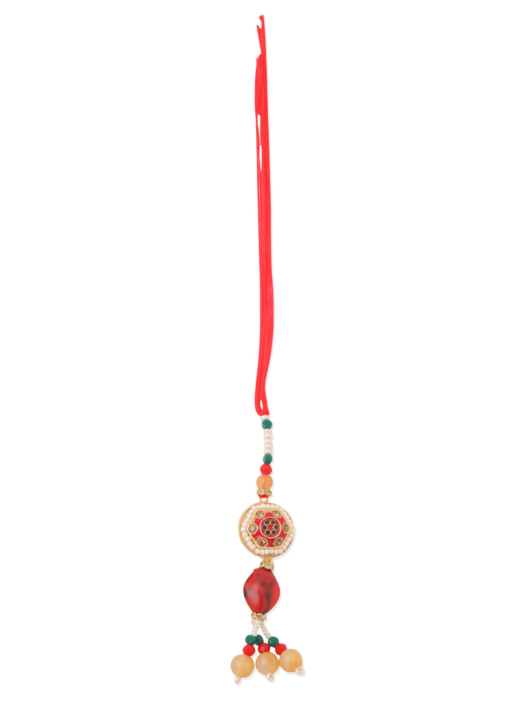 NVR Set of 2 Red Artificial Stones and Beads Bhaiya Bhabhi Rakhi Combo | Swadesiicart