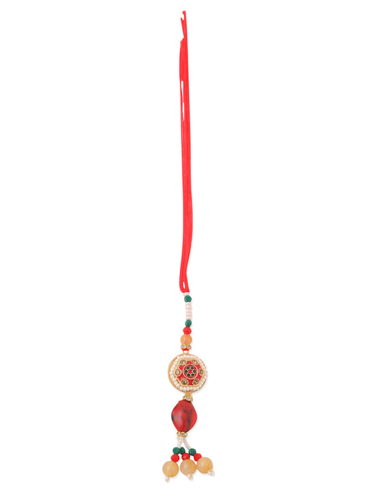 NVR Set of 2 Red Artificial Stones and Beads Bhaiya Bhabhi Rakhi Combo | Swadesiicart