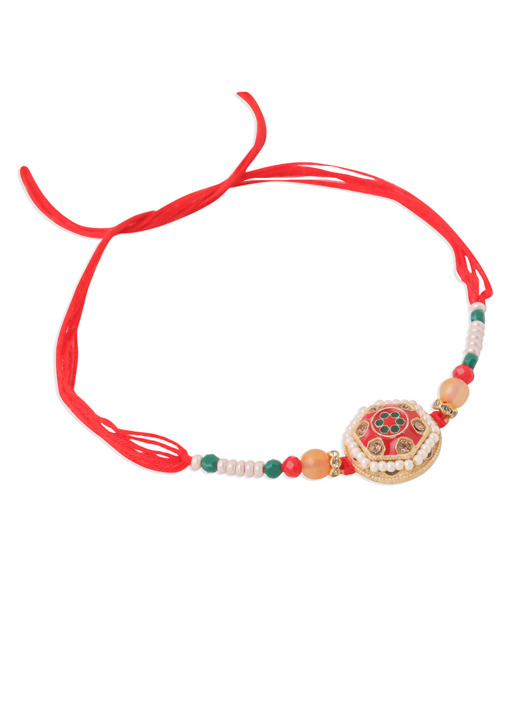 NVR Set of 2 Red Artificial Stones and Beads Bhaiya Bhabhi Rakhi Combo | Swadesiicart